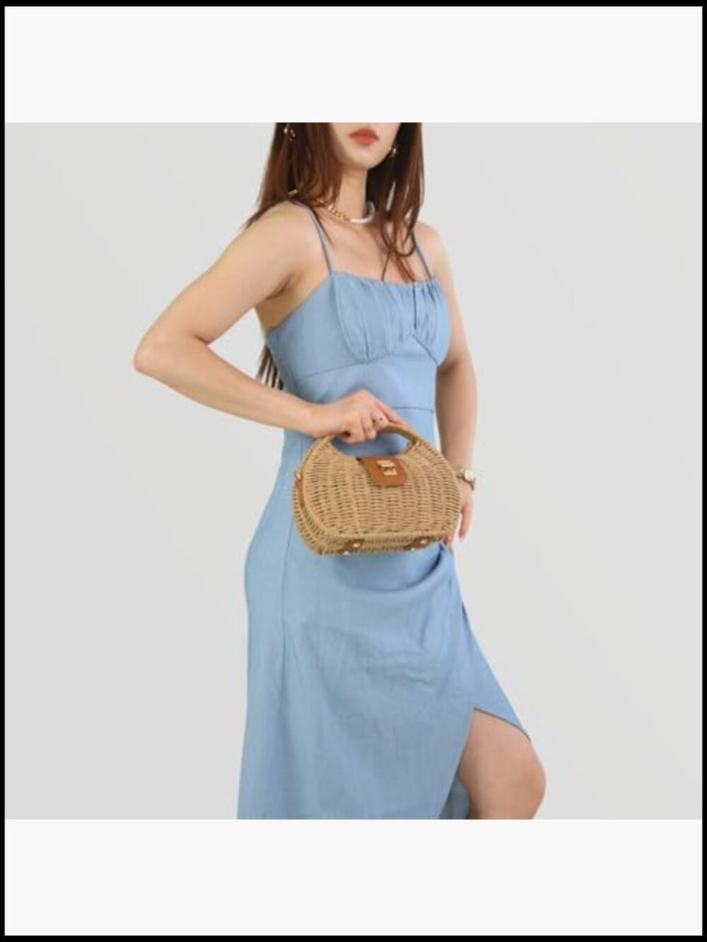 Woven Straw Crossbody Handbag with Top Handle Detachable Strap Summer Beach - Picture 6 of 7
